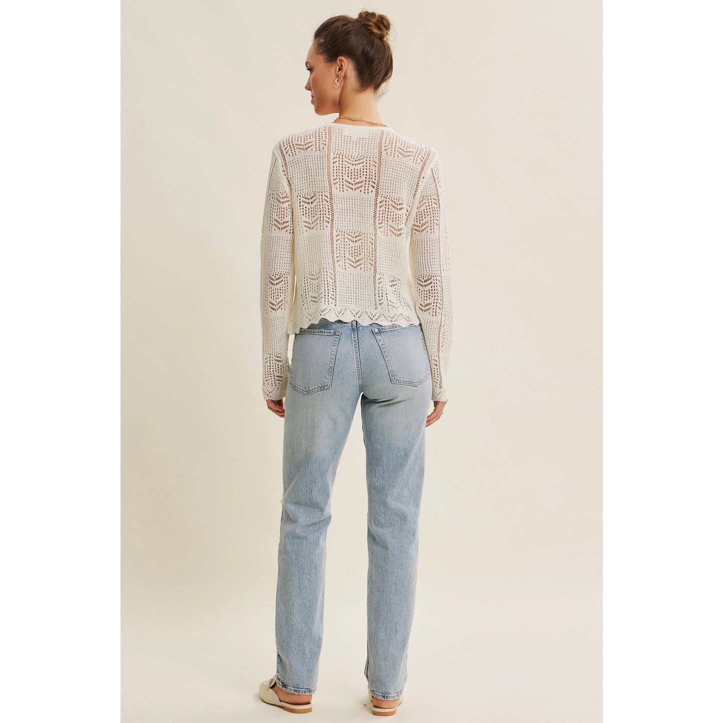 Classic Pointelle Knit Button-Down Cardigan