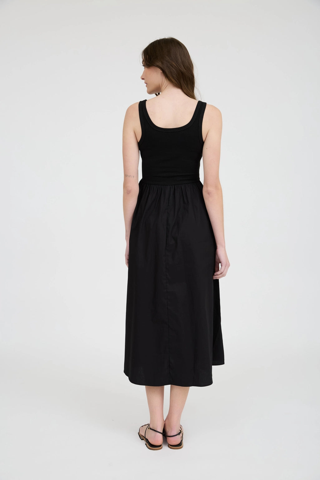 Mix Media Tank Midi Dress - Black