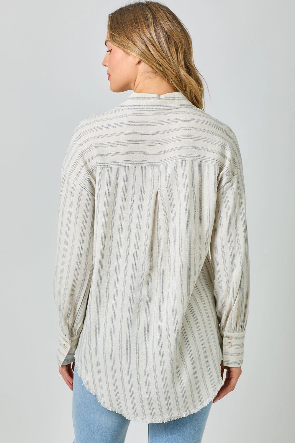 Frayed Fringe Edge Oversized Button Up Shirt