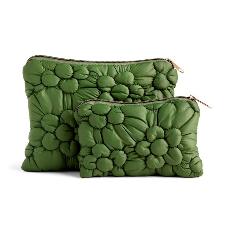 Green Quilted Flower Zip Pouch