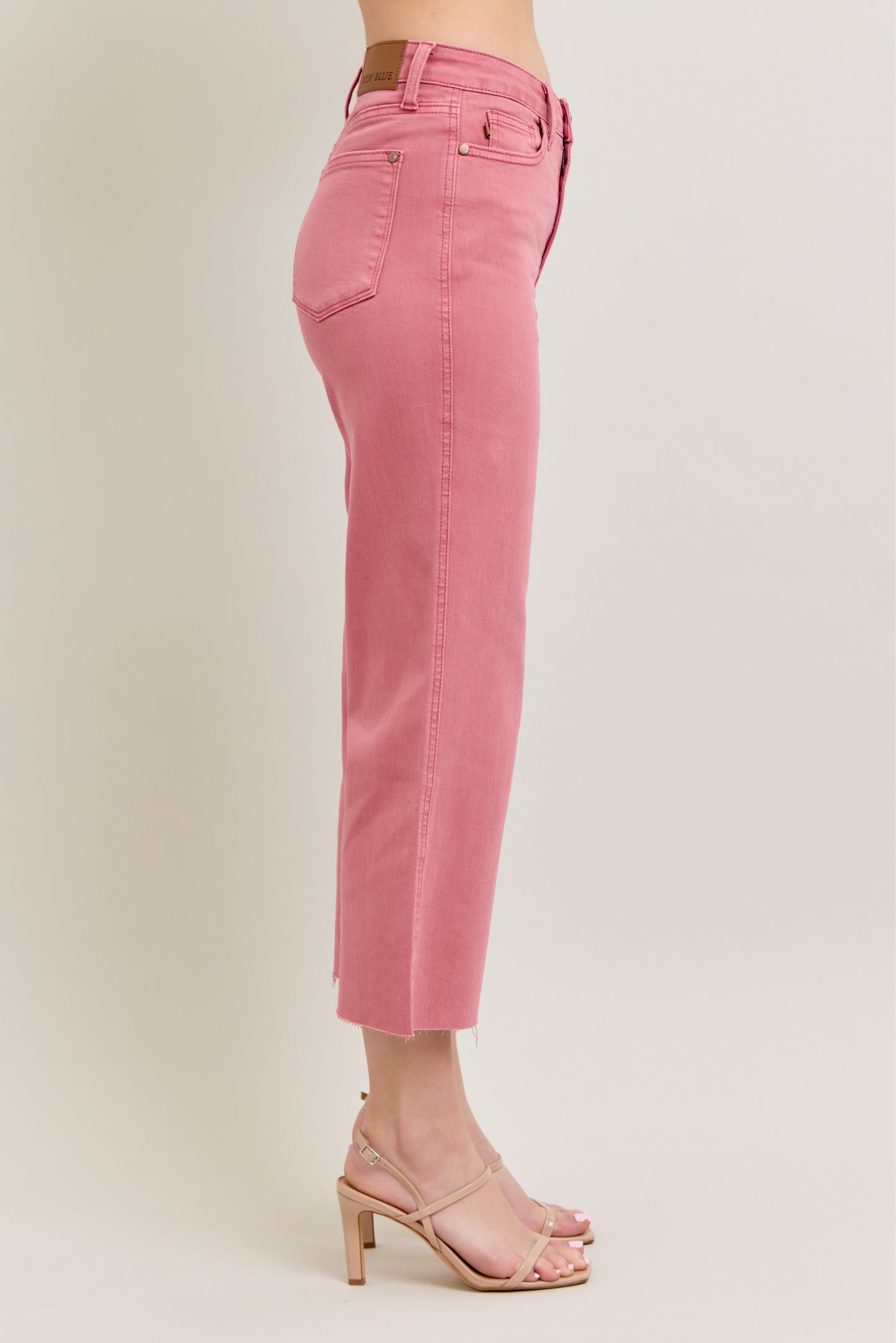 Judy Blue HW Garment Dyed Raw Hem Crop Wide - ROSE