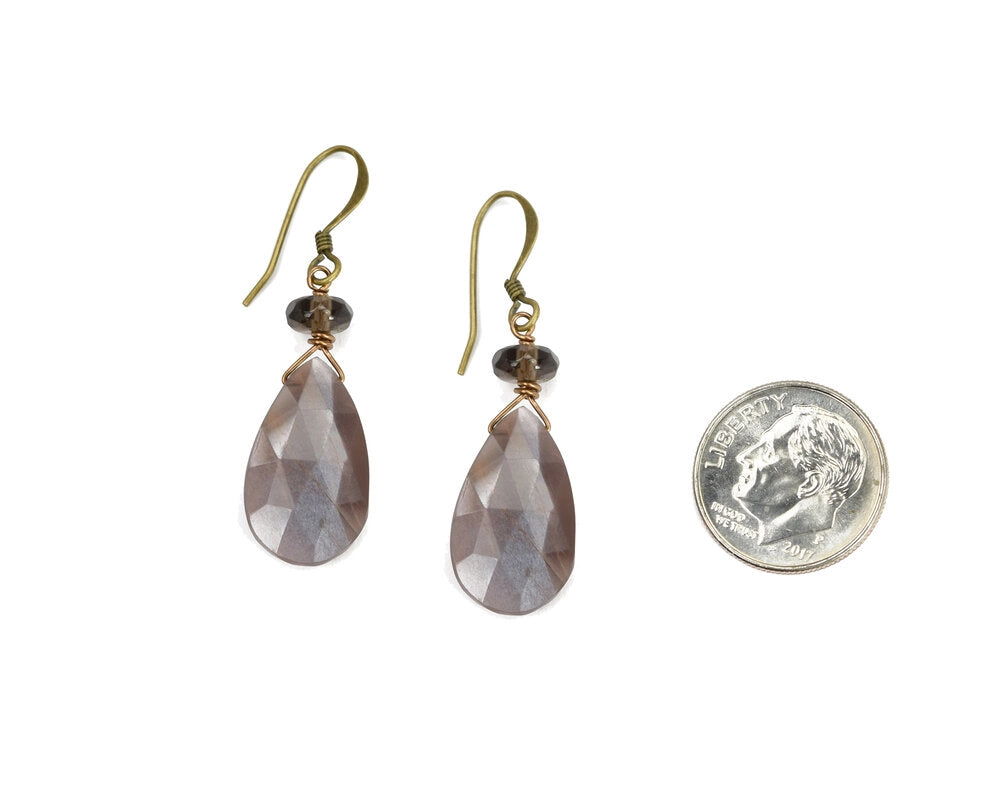 Coffee Moonstone Triangle Earrings