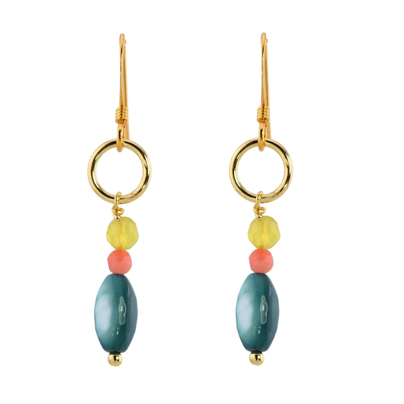 Avalyn Ringlet Teal Mother of Pearl Color Gemstone Earrings