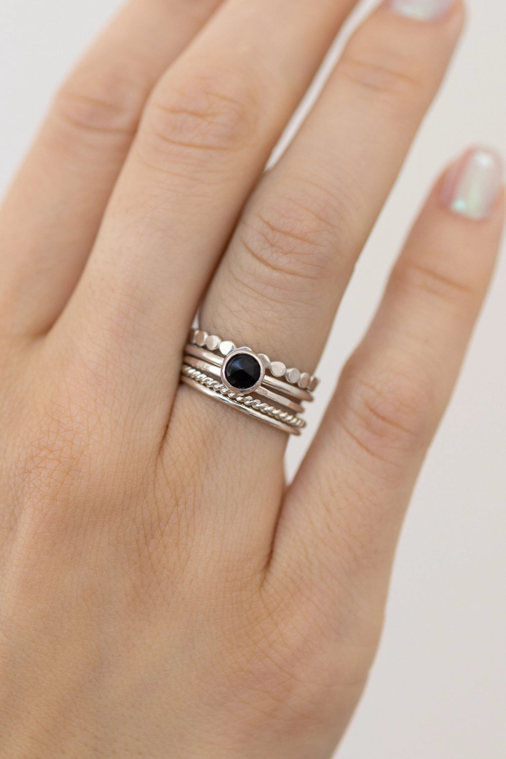 Coin Hammered Disc Stacking Ring - Sterling Silver