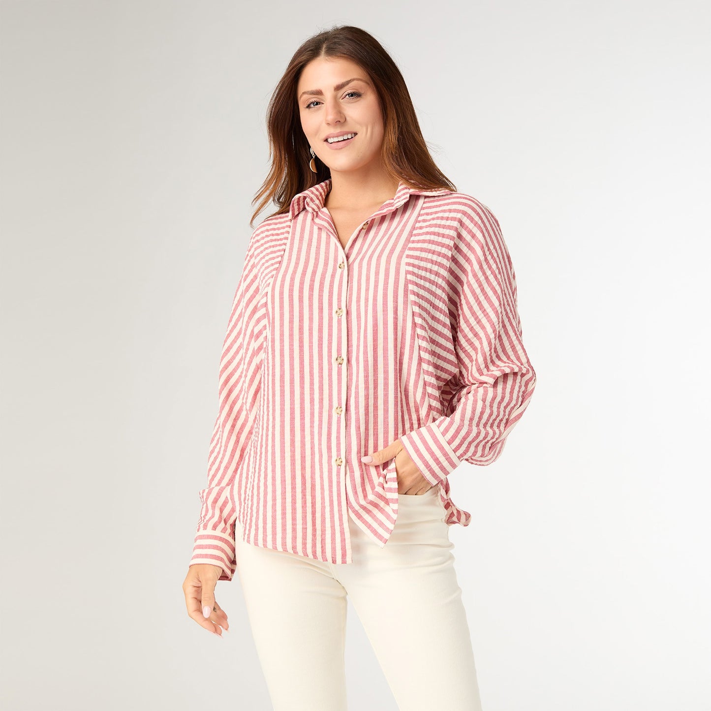 Kathy Relaxed Button Down Top - Red