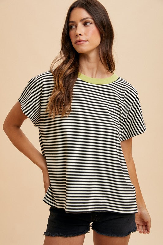 Stripe Soft Brushed Knit Dolman Sleeve Top