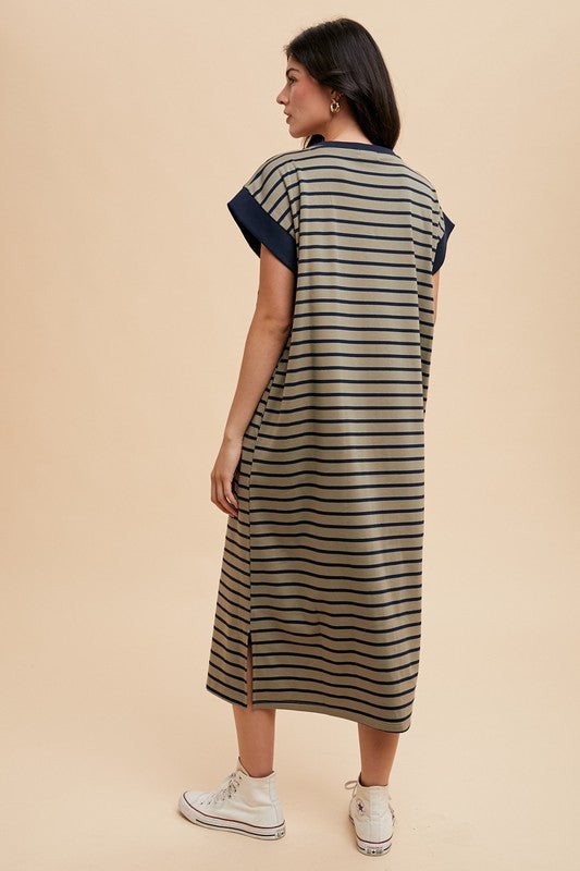 Stripe Boxy Knit Midi Dress