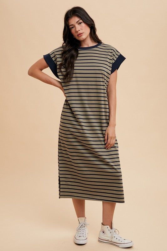 Stripe Boxy Knit Midi Dress