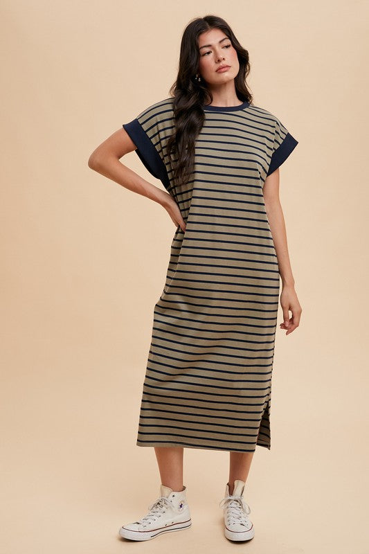 Stripe Boxy Knit Midi Dress
