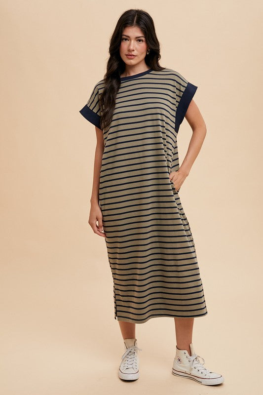 Stripe Boxy Knit Midi Dress
