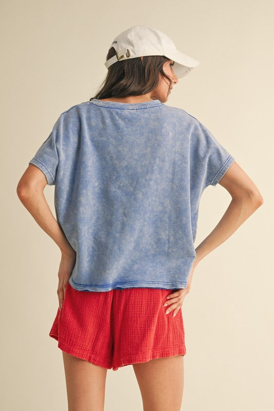 Mineral Washed Star Patched Knit Top