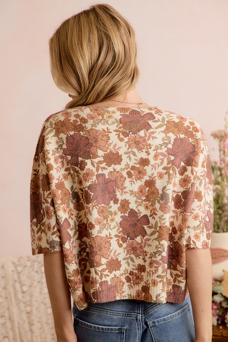 Floral Print Button Front Sweater