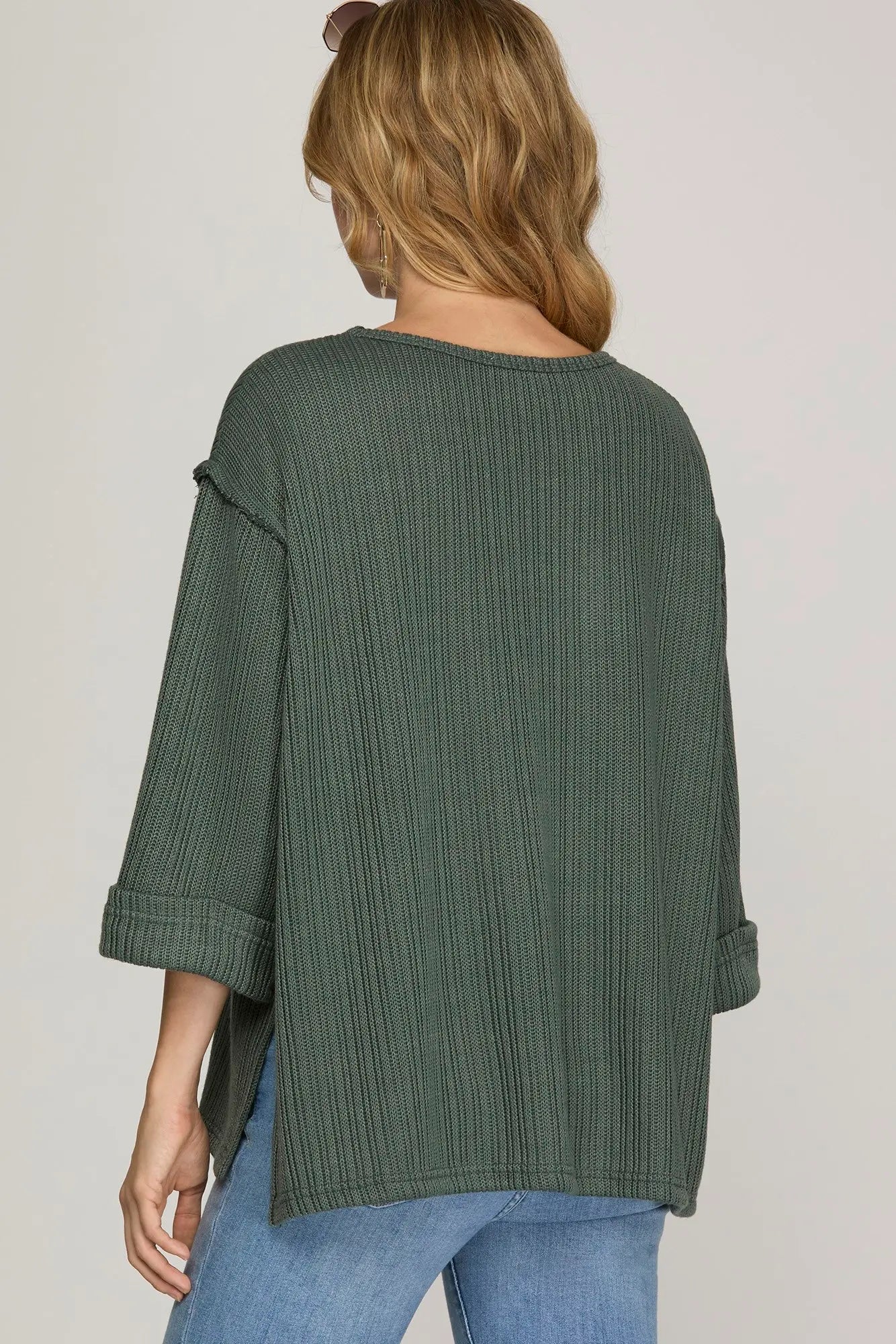 3/4 Sleeve Knit Top - Slate