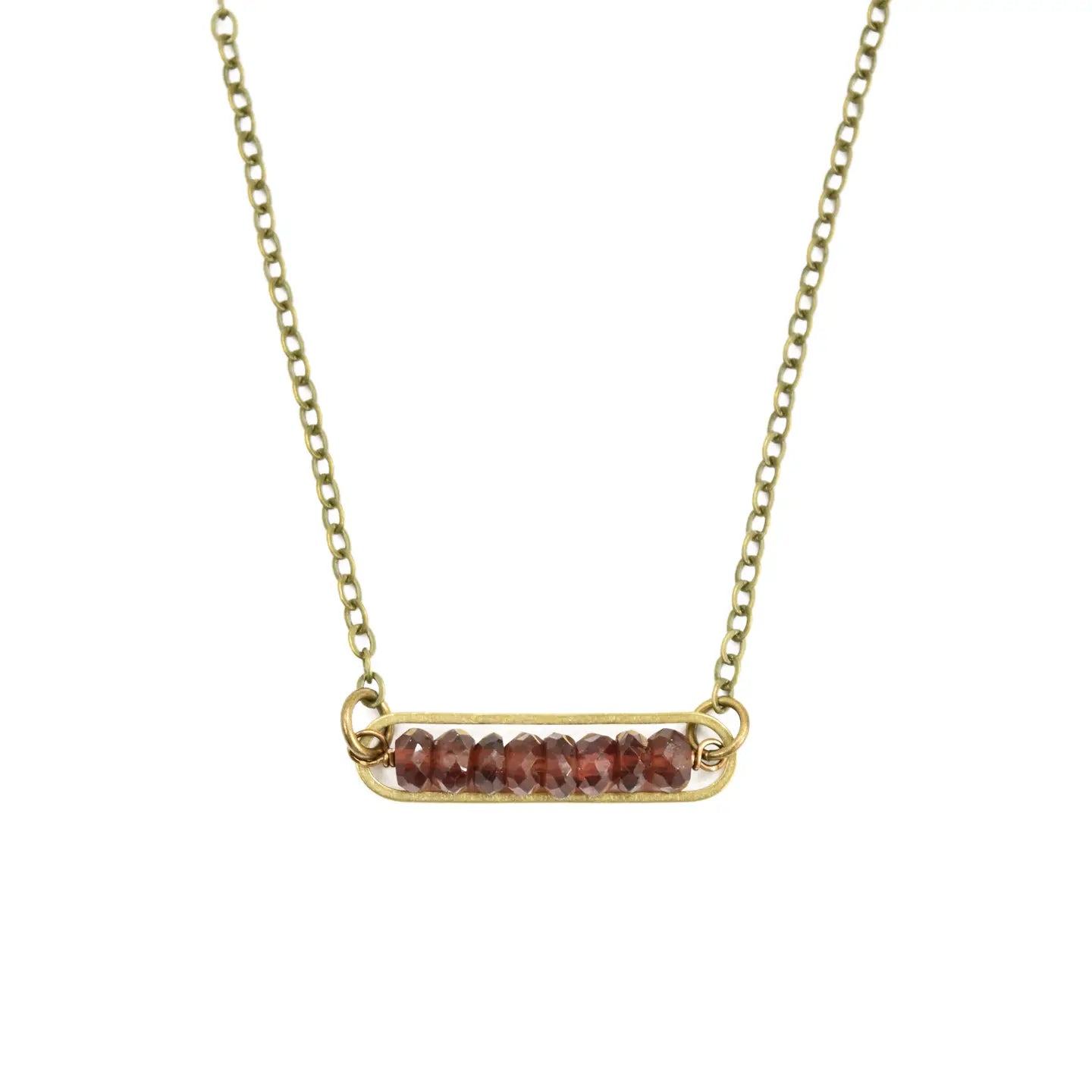 Red Garnet Beaded Stones Bar Golden Oval Necklace