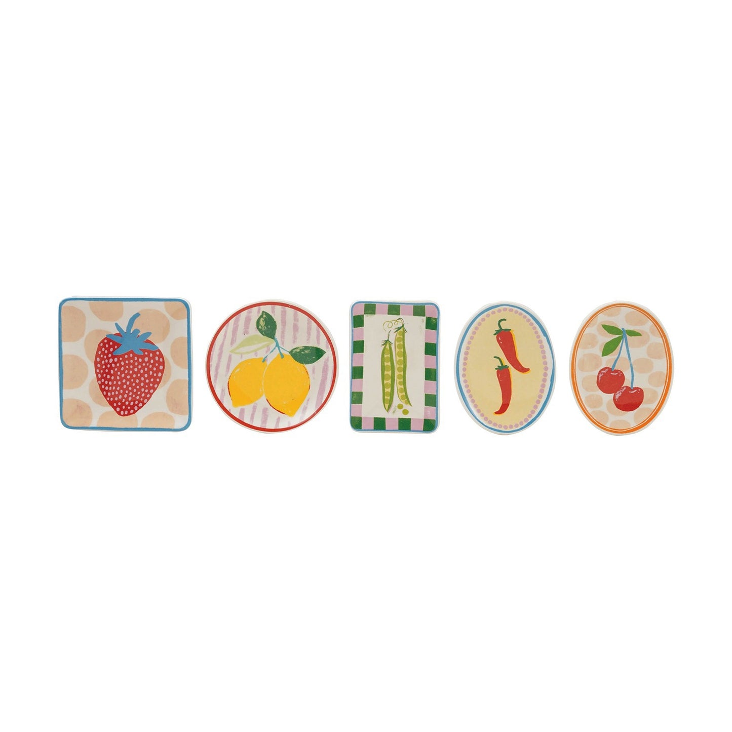 Stoneware Dish w/ Fruit/Vegetable Image & Colored Edge