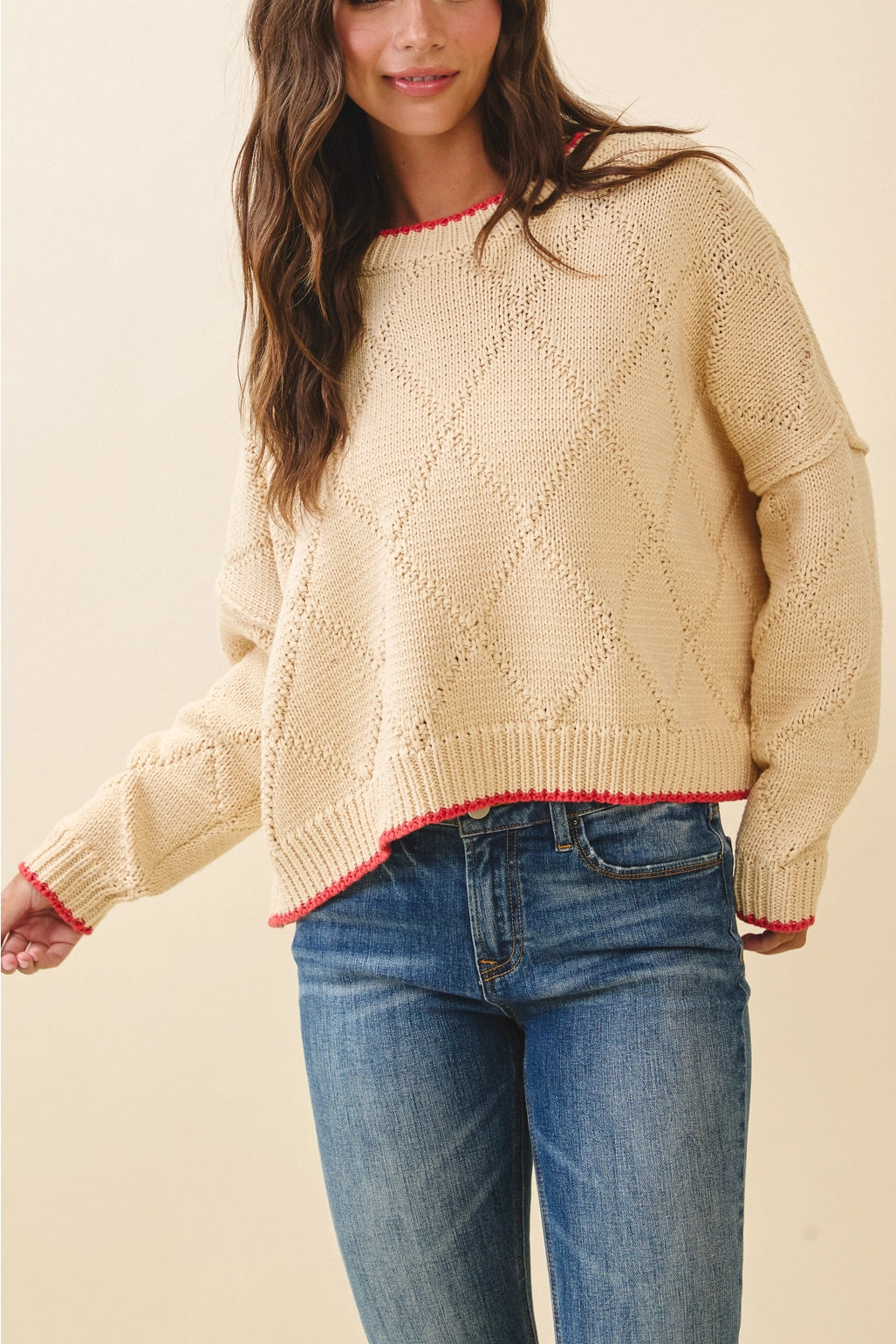 Diamond Knit Pullover Sweater