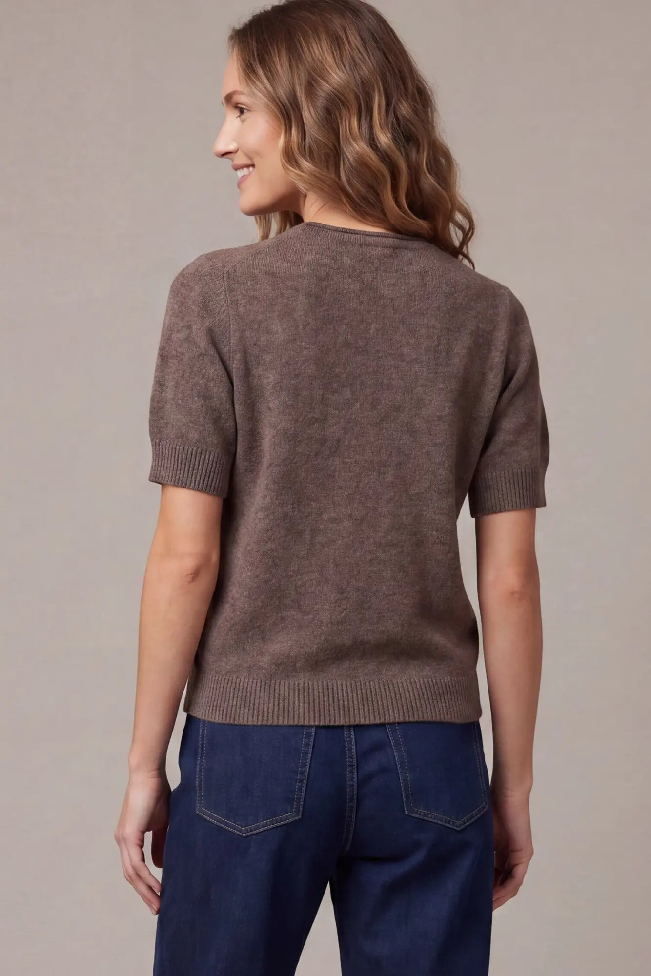 Short Sleeve Sweater Top - Brown