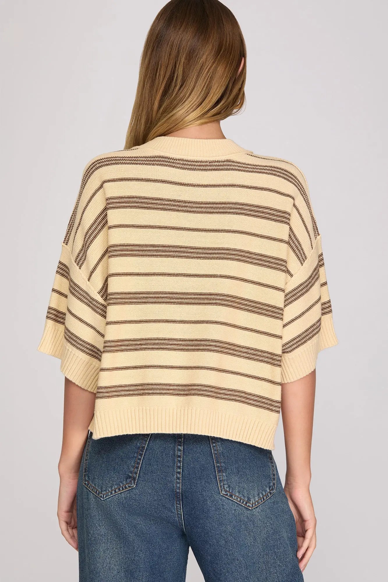 Striped Knit Top - Light Taupe