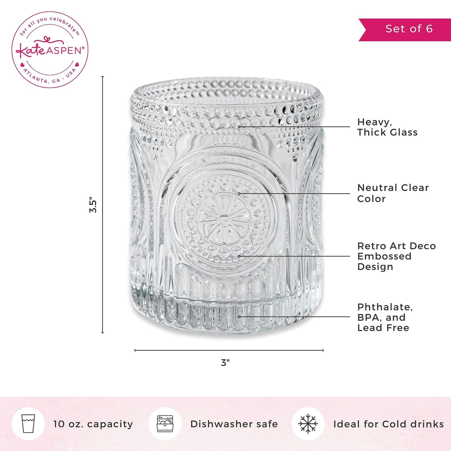 10 oz. Ribbed Retro Arch Floral Clear Drinking Glasses