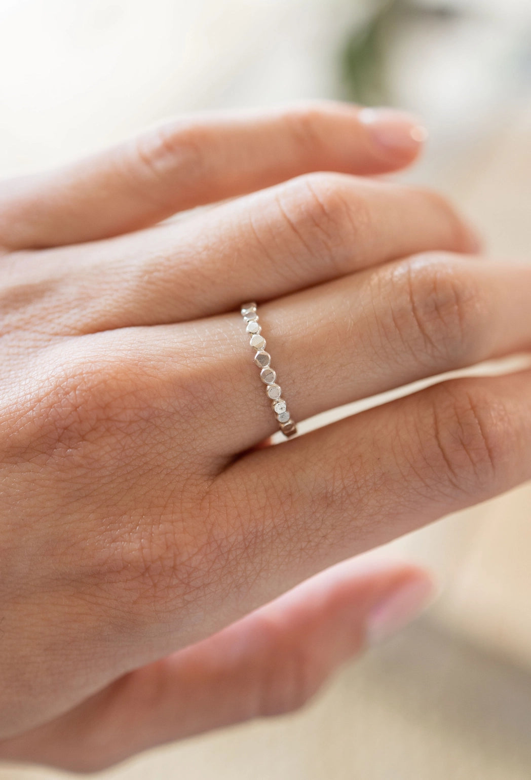 Coin Hammered Disc Stacking Ring - Sterling Silver