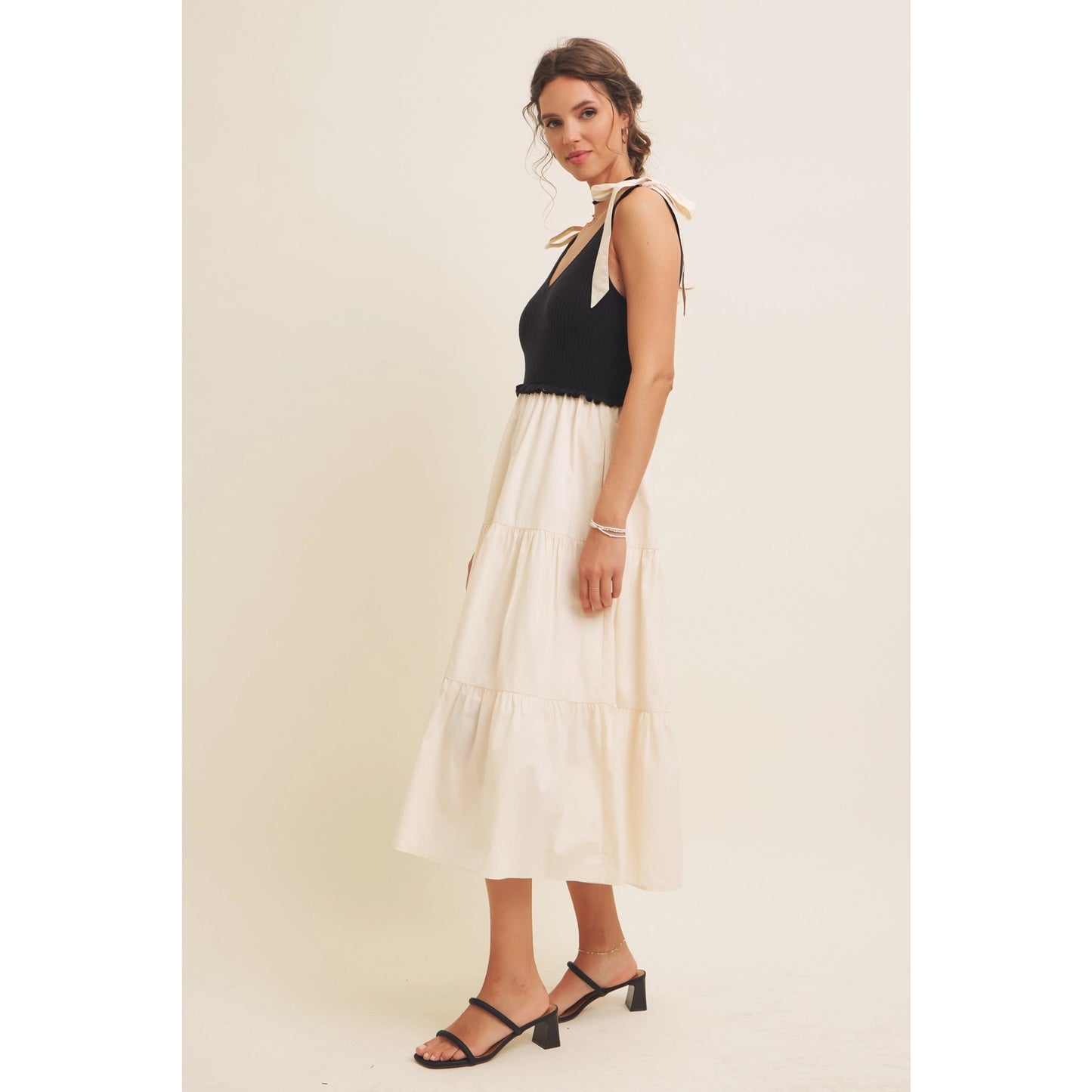 Mixed Media Rib Sweater Tiered Midi Dress