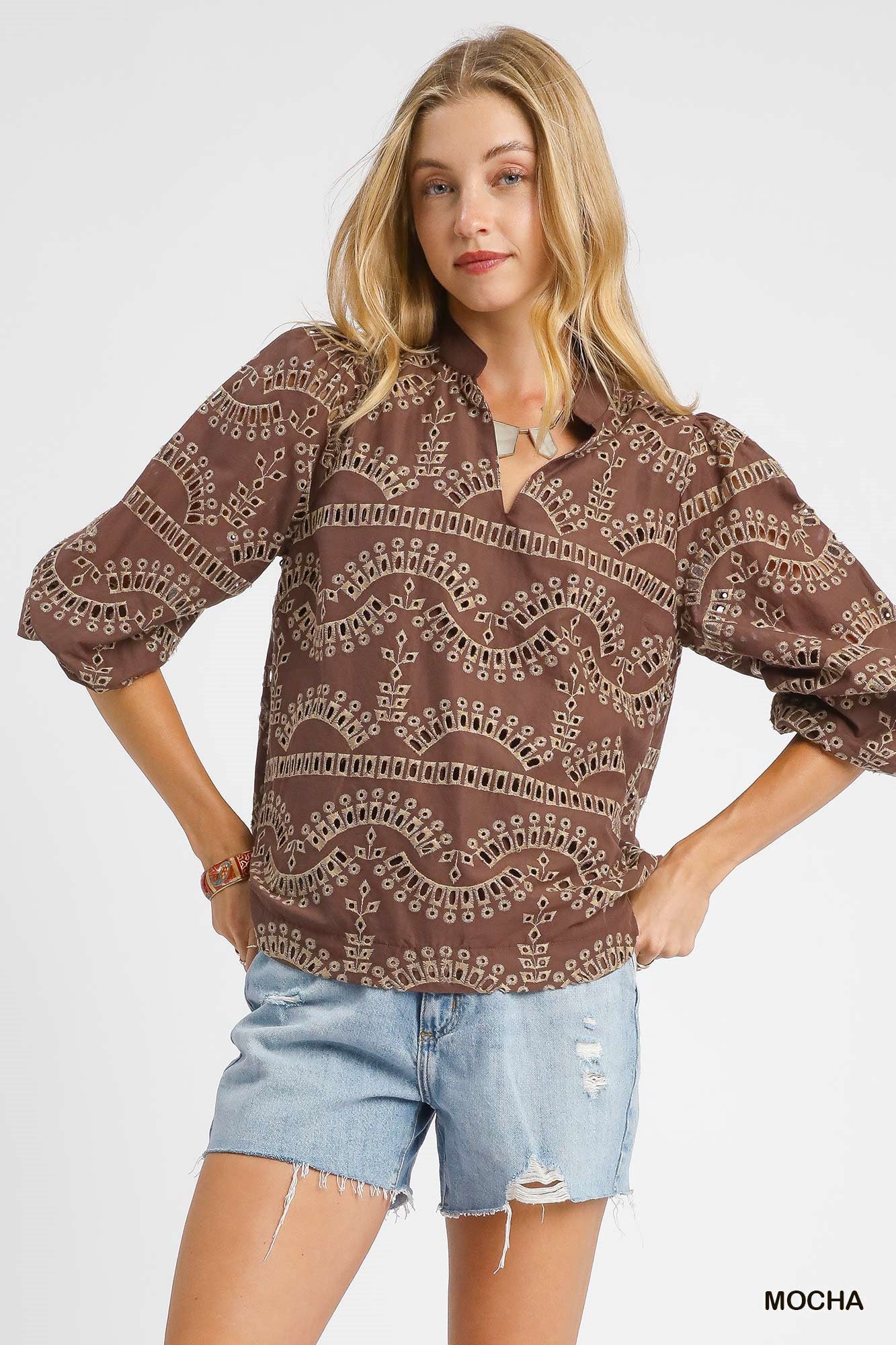 Eyelet Long Sleeve Top