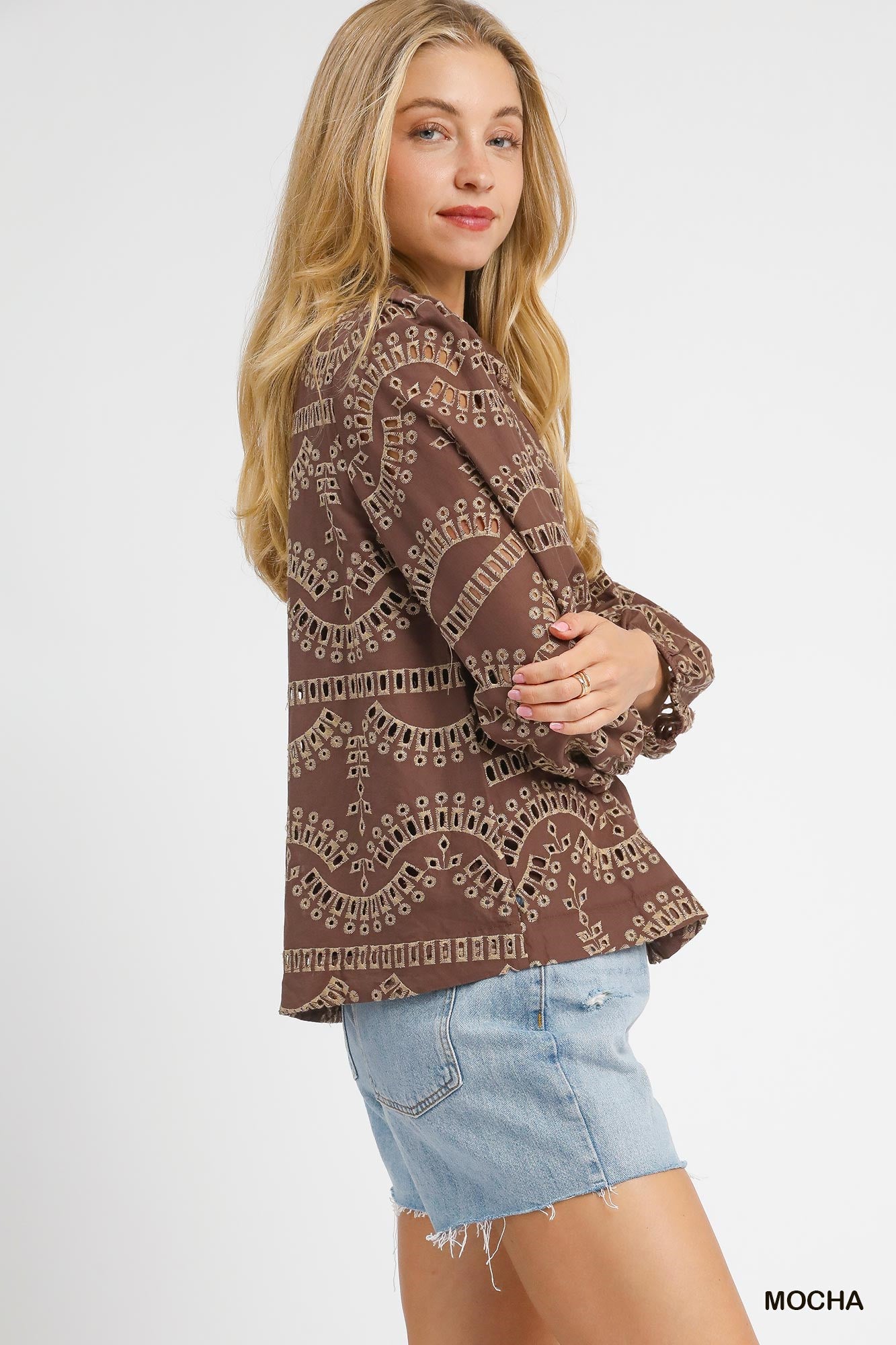 Eyelet Long Sleeve Top