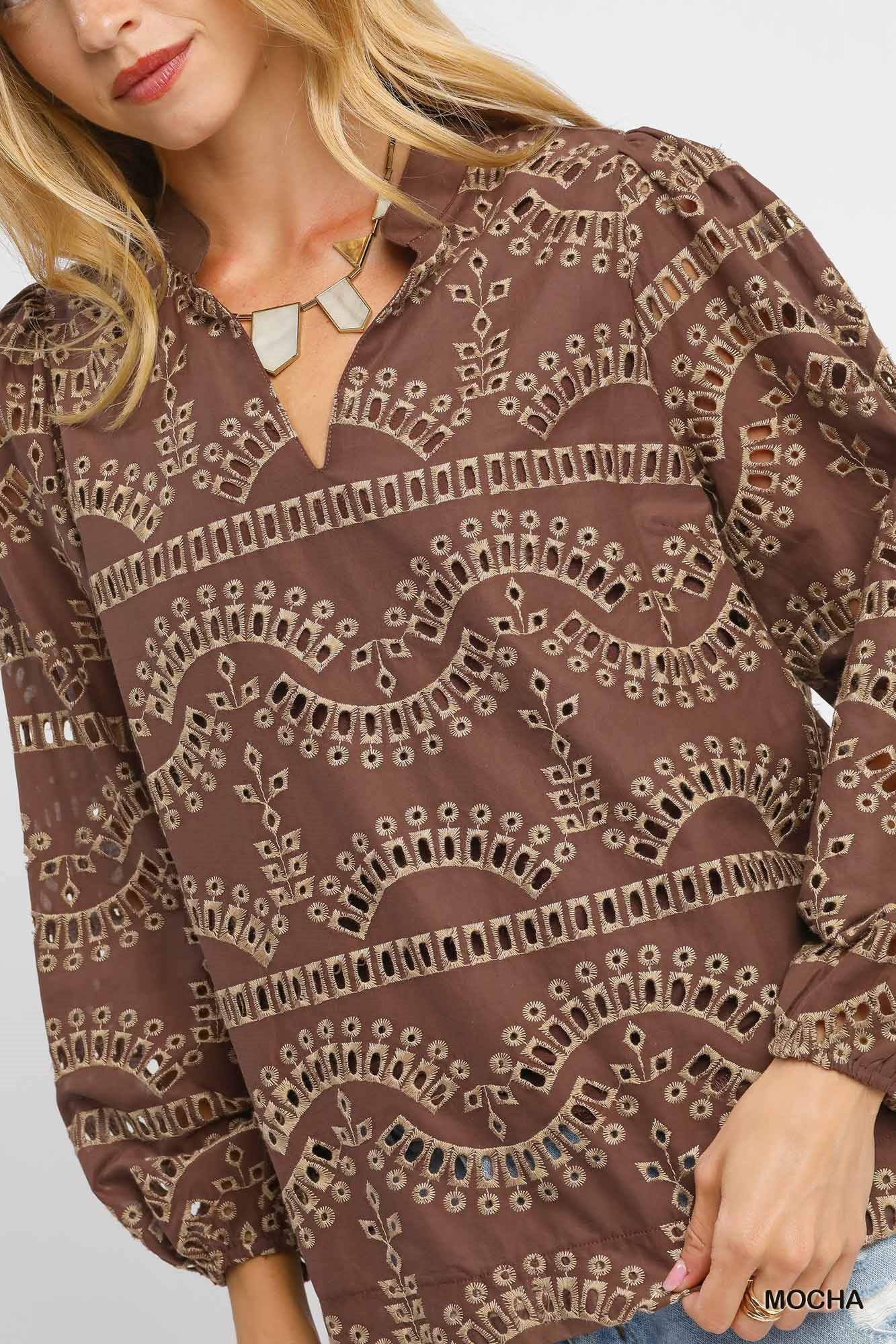 Eyelet Long Sleeve Top