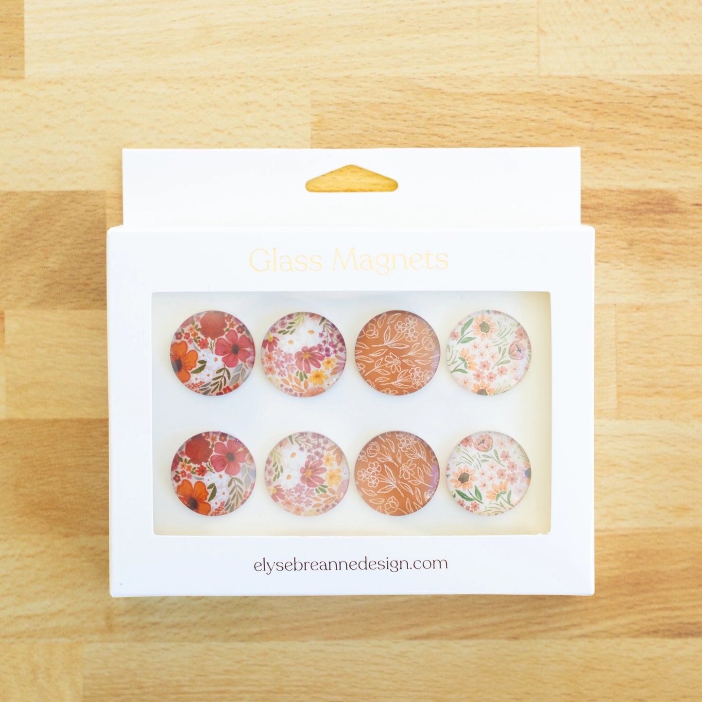 Glass Magnets, Box Set of 8 Floral Magnets