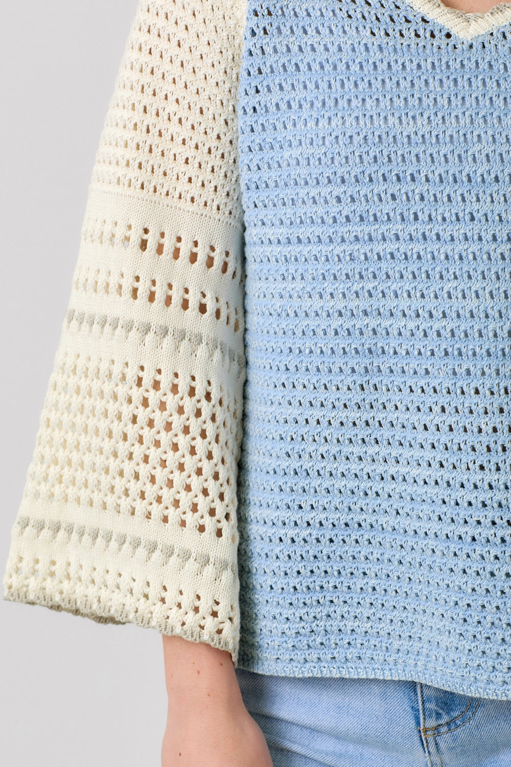 Raglan Sleeve Crochet Sweater - Blue