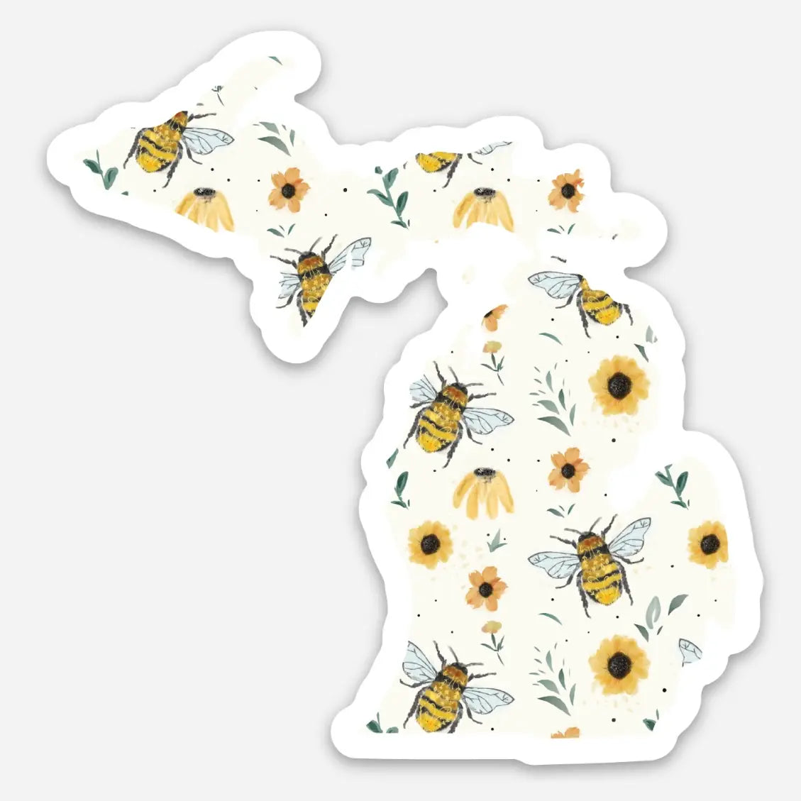 Honey Bee and Flowers Michigan State Sticker