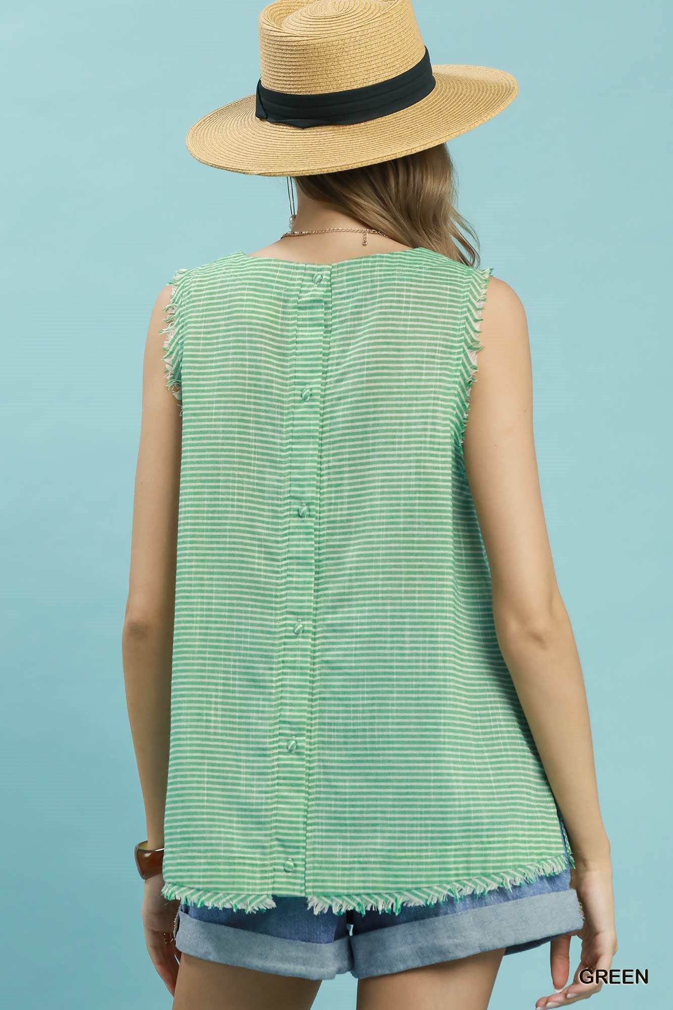 Striped Frayed Tank - Green