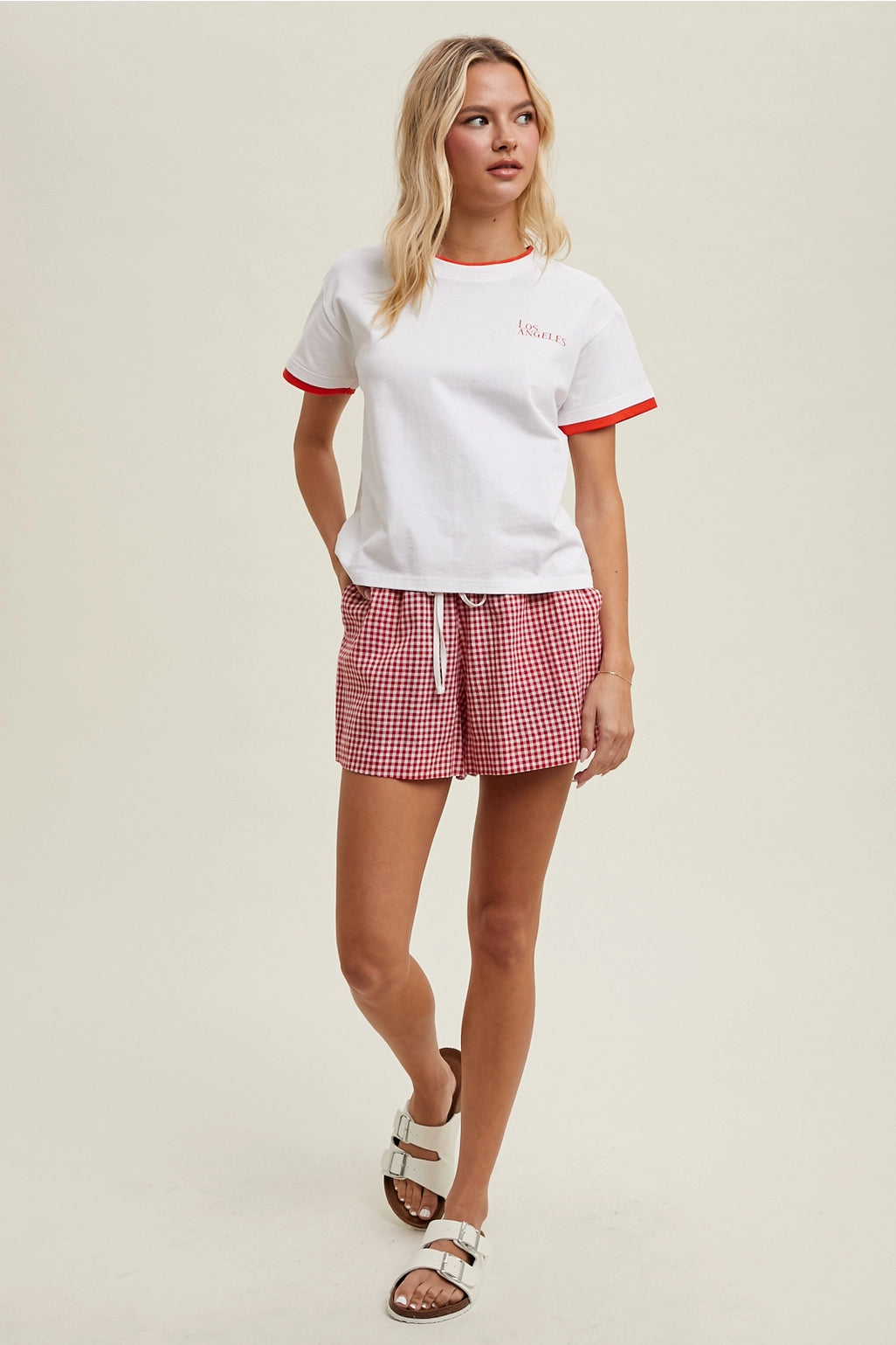 Gingham Casual Shorts - Red