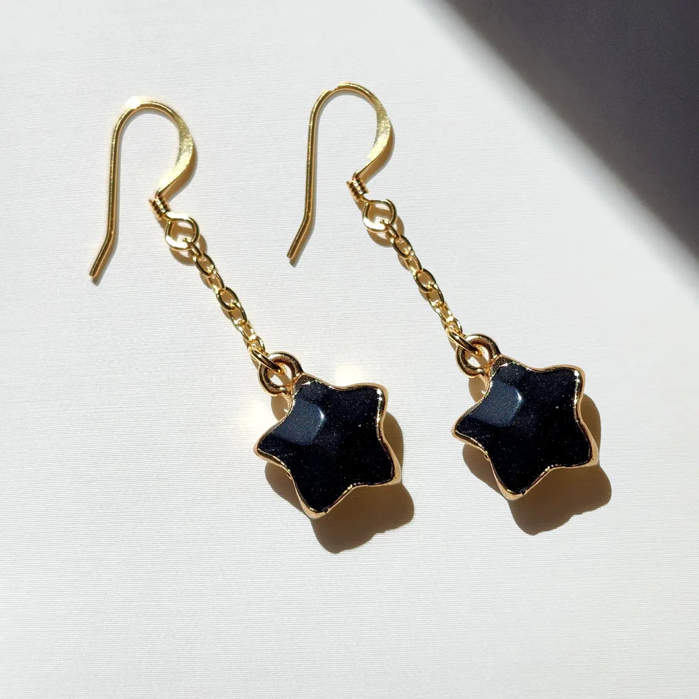 Black Onyx Star Chain Earrings