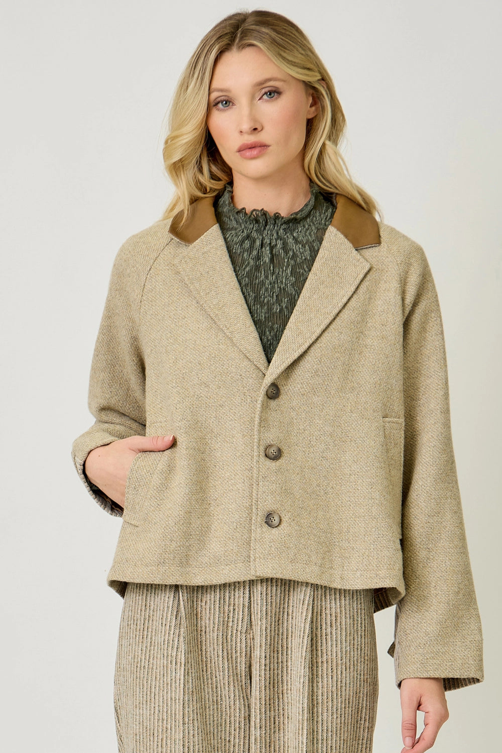 Mixed Media Jacket - Almond