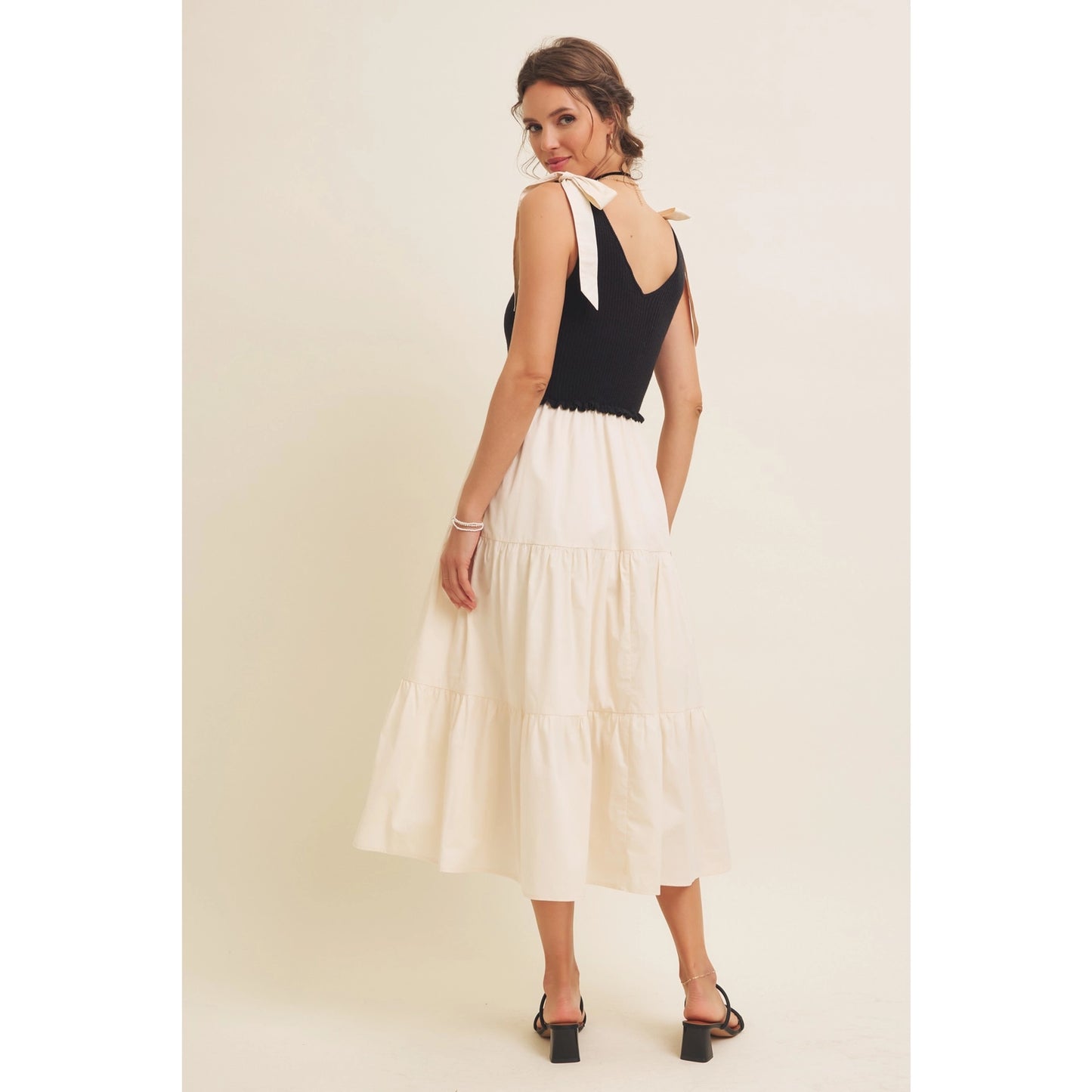Mixed Media Rib Sweater Tiered Midi Dress