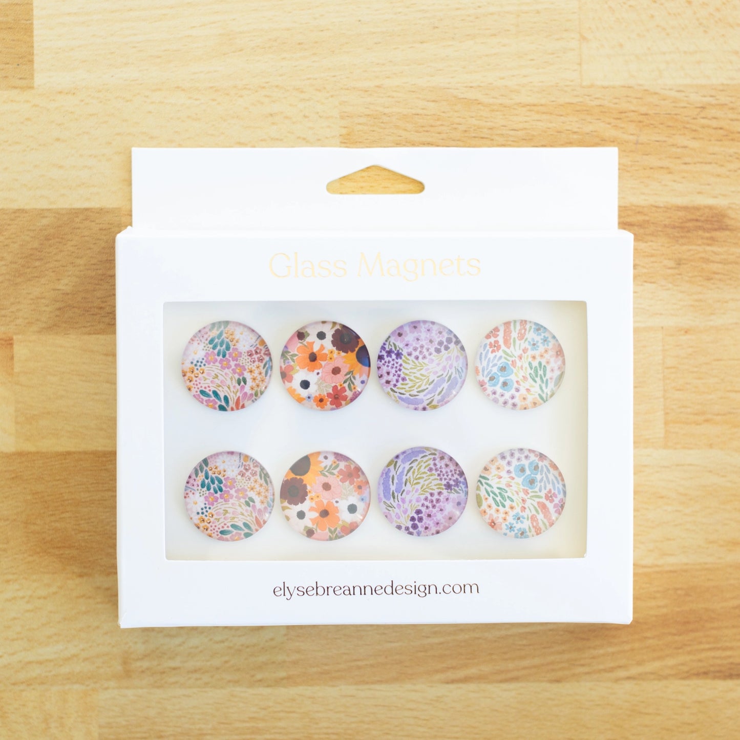 Glass Magnets, Box Set of 8 Floral Magnets