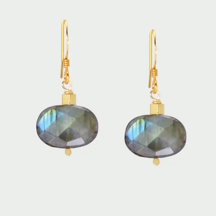 Olivia Labradorite Oval Gold Earrings