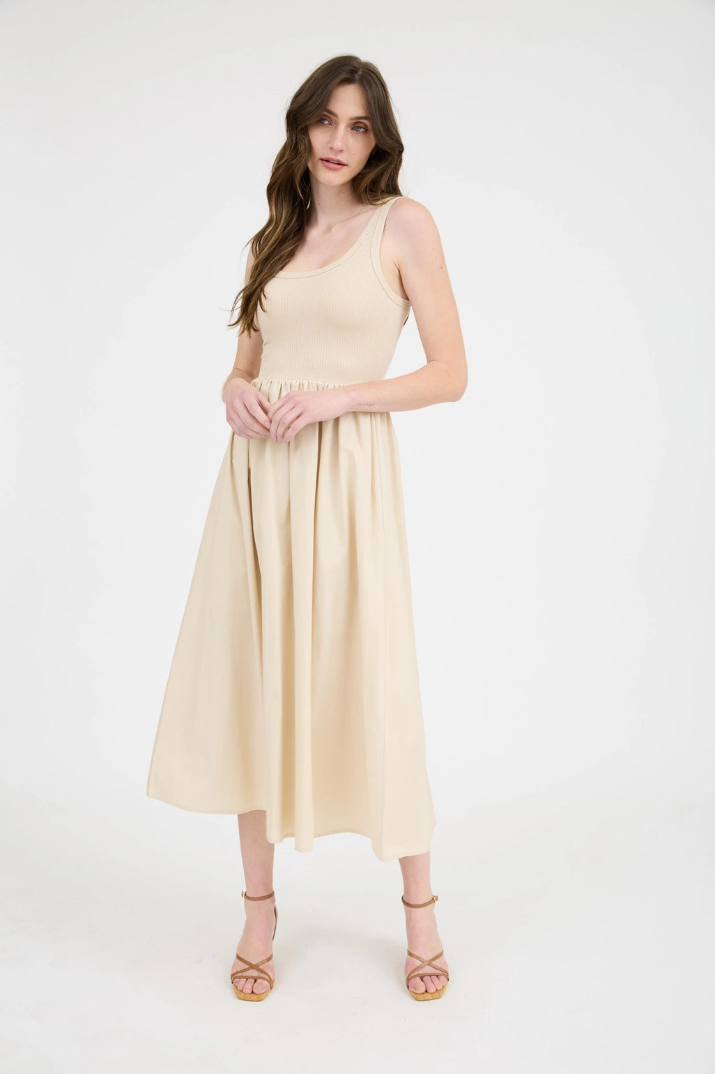 Mix Media Tank Midi Dress - Khaki