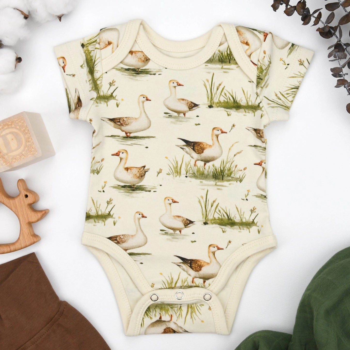 Organic Cotton Short Sleeve Baby Bodysuit - Duck
