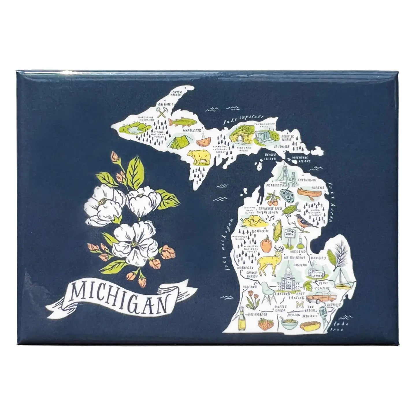 Illustrated Michigan Map Magnet