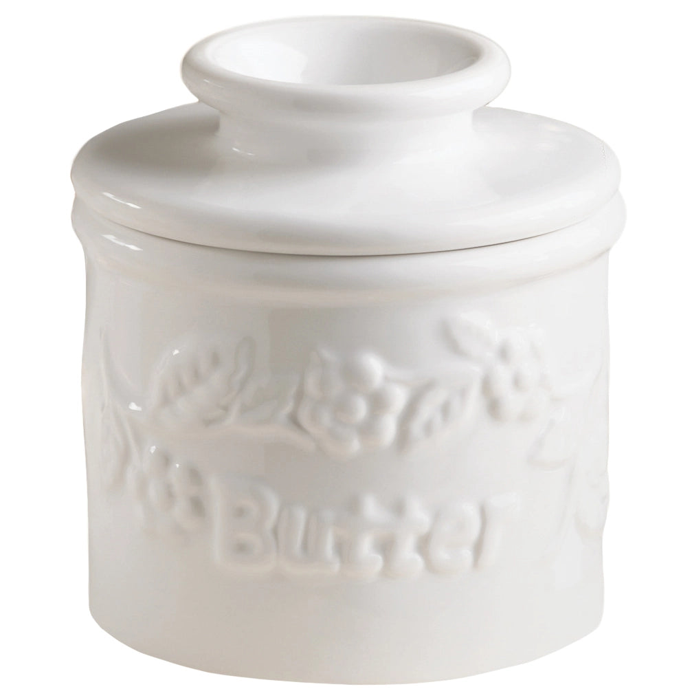 The Original Butter Bell® Crock - White Raised Floral