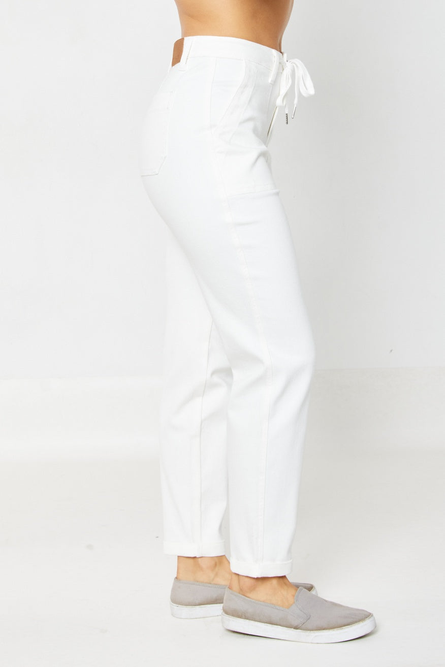 Judy Blue HW White Garment Dyed Cuffed Jogger