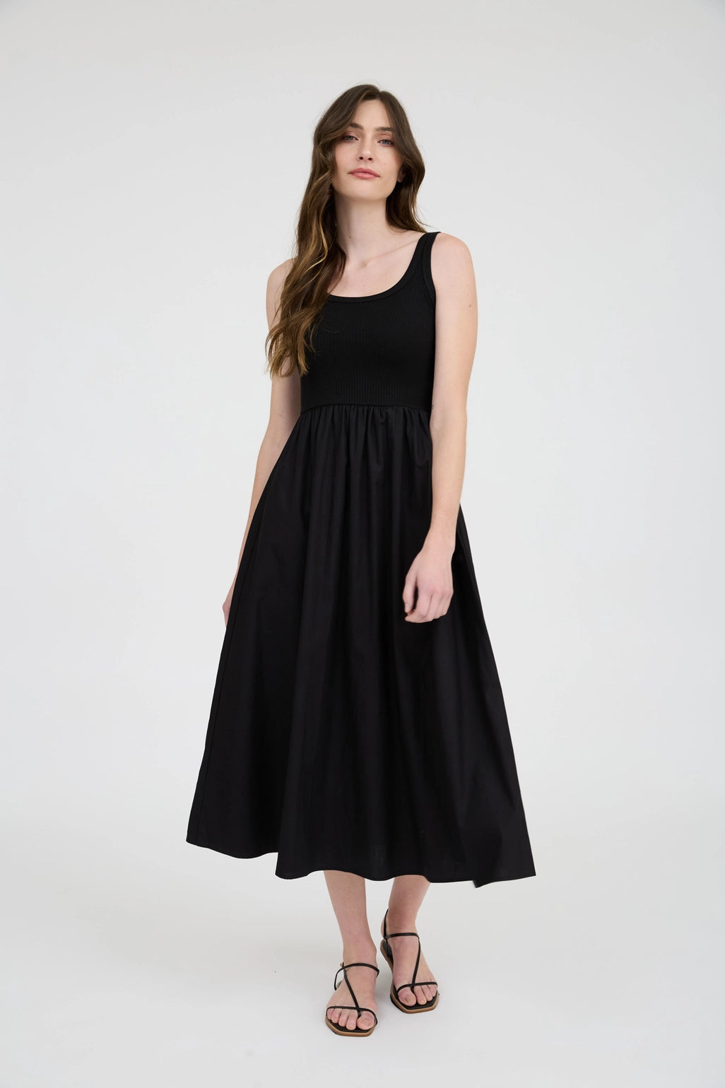 Mix Media Tank Midi Dress - Black