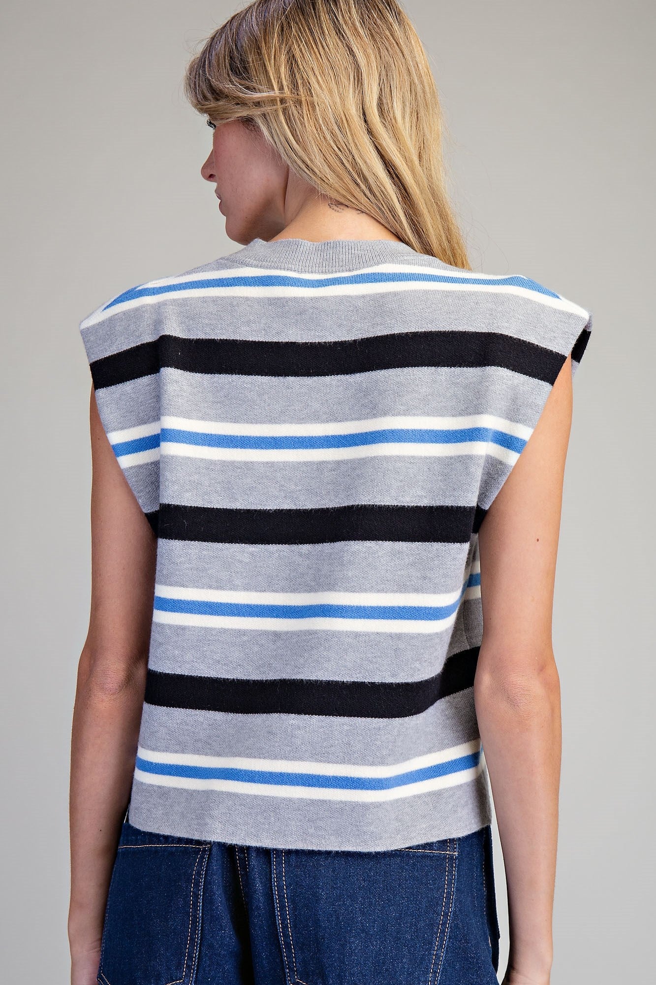 Multi Color Striped Sleeveless Knit Crop Top