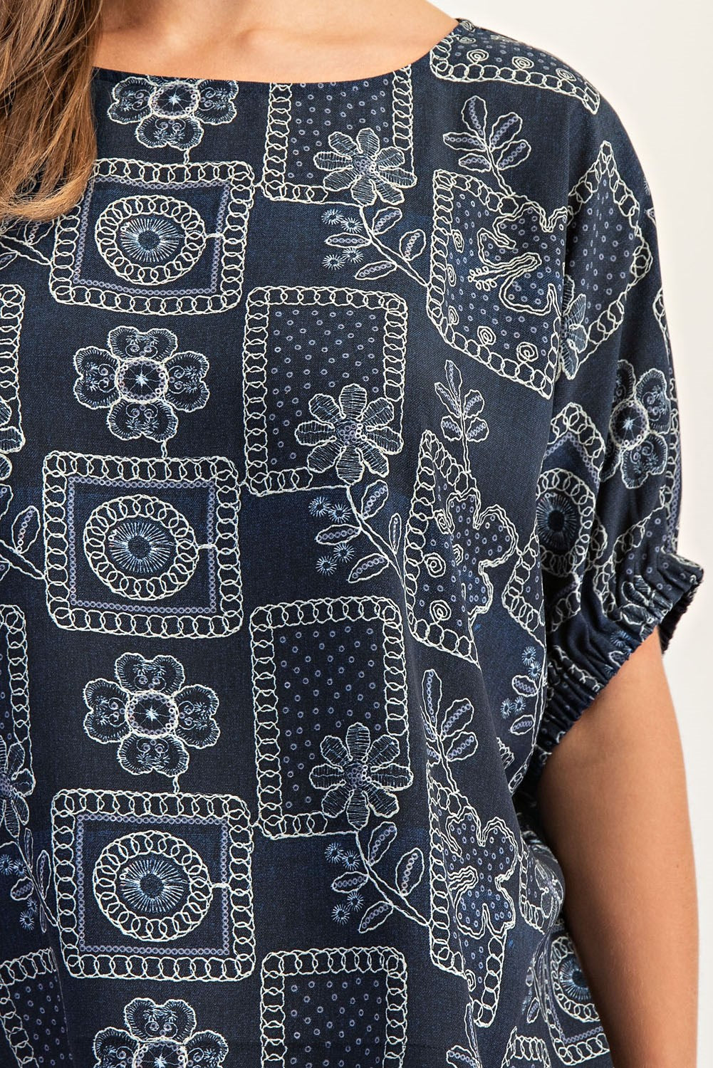 Floral Patchwork Printed Dolman Sleeve Top