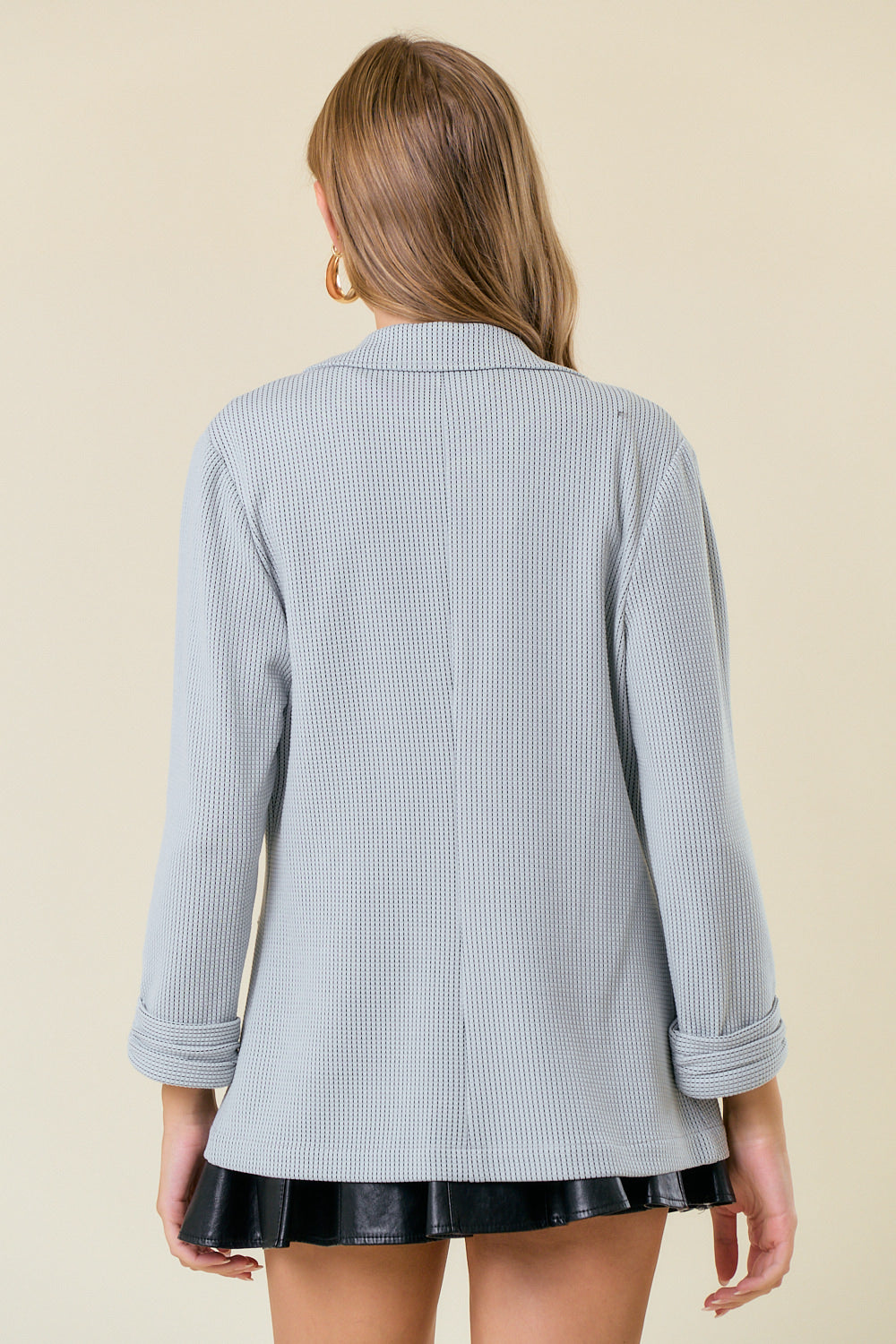 Shirred Sleeve Textured Blazer