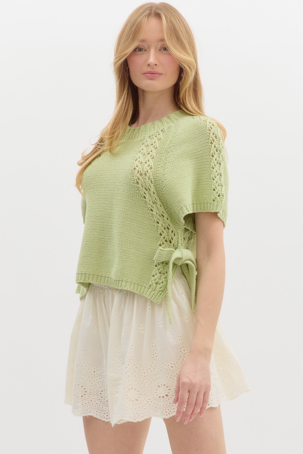 Solid Knit Short Sleeve Top - Sage