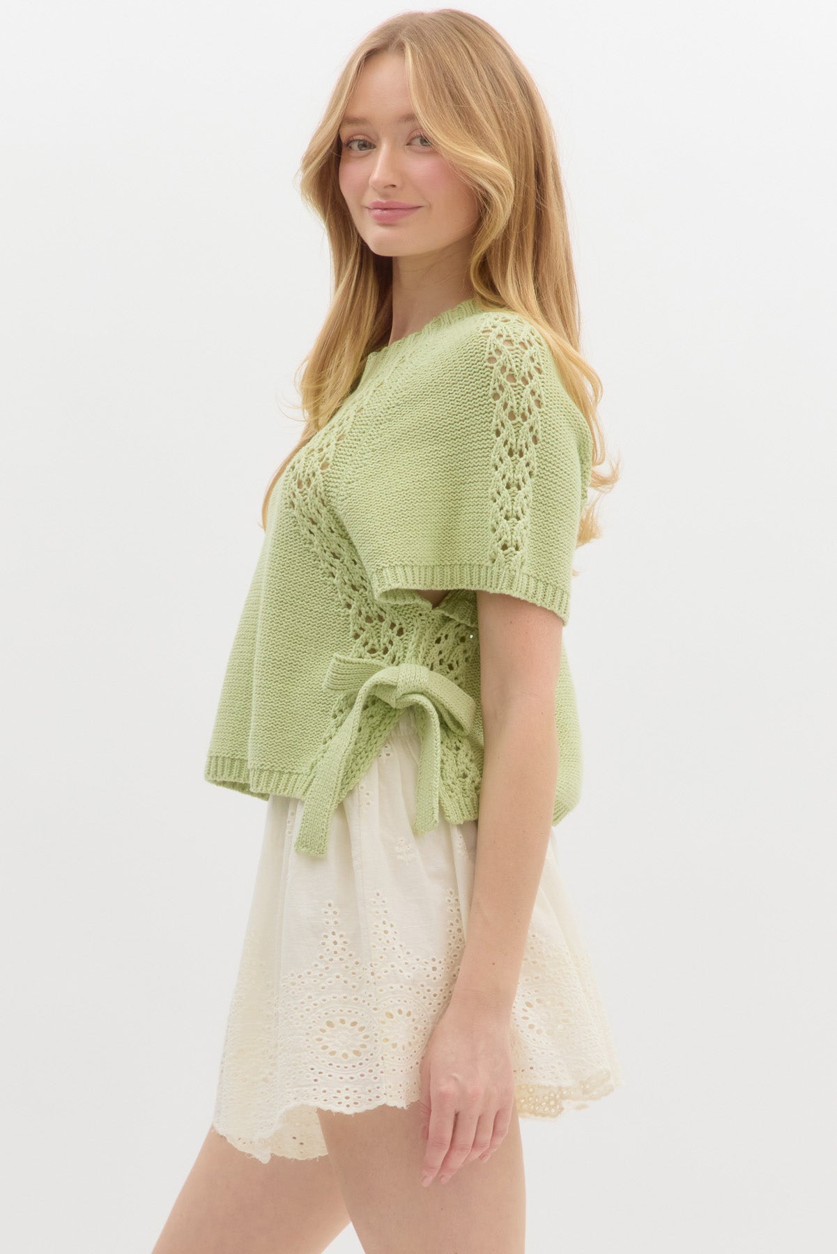 Solid Knit Short Sleeve Top - Sage