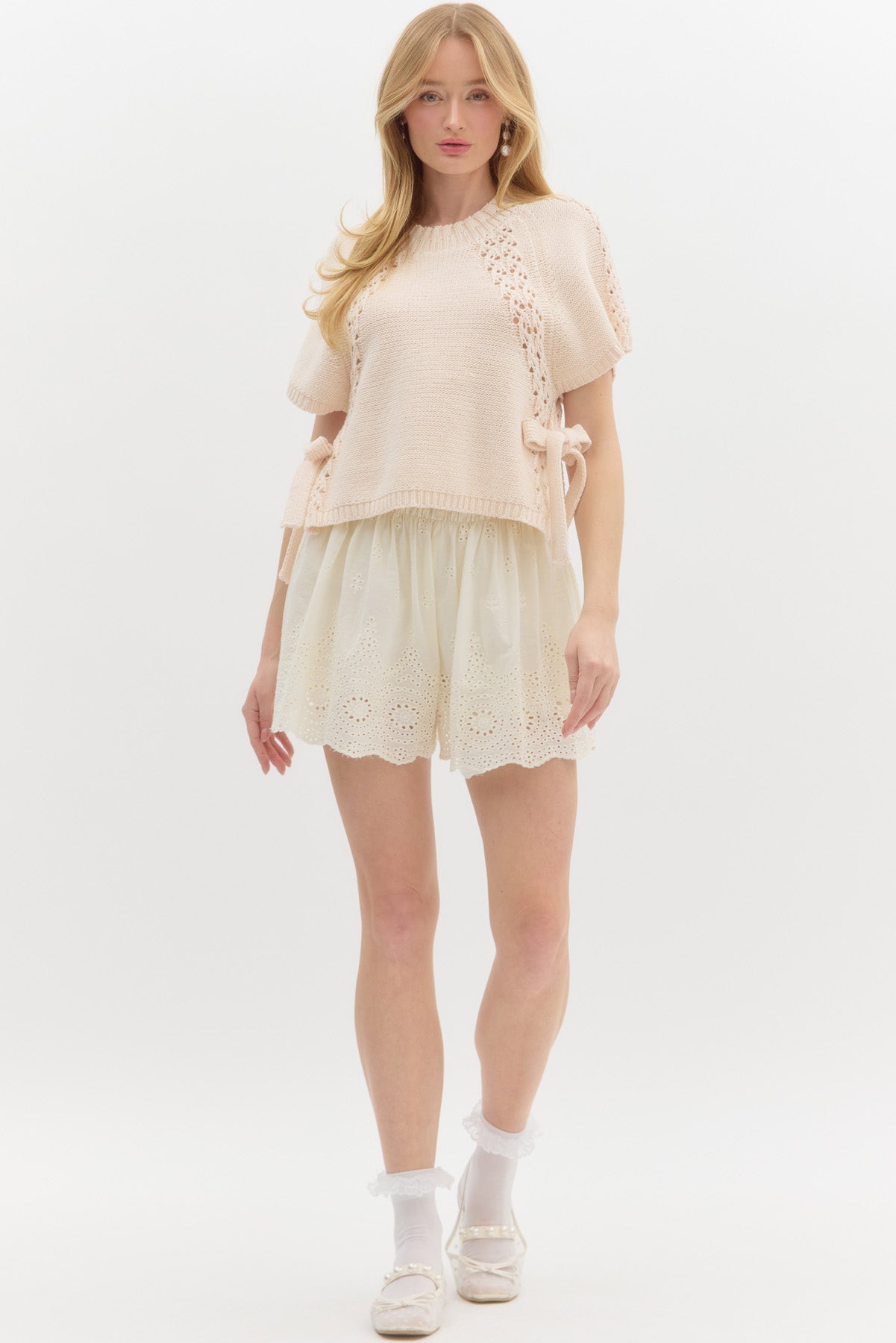 Solid Knit Short Sleeve Top - Ecru
